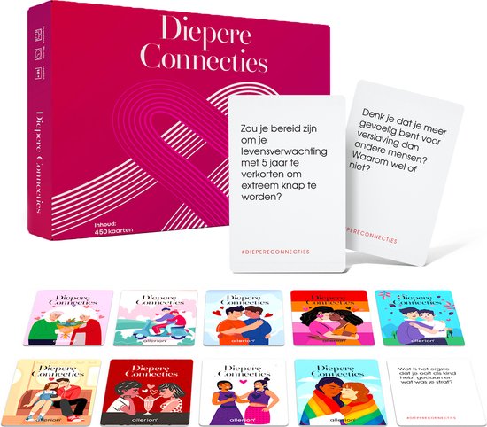 Allerion Diepere Connecties – Relatiespel - Vragenkaartspel – Gespreksstarters voor Dating – LHBTIQ+ - 450 Kaarten
