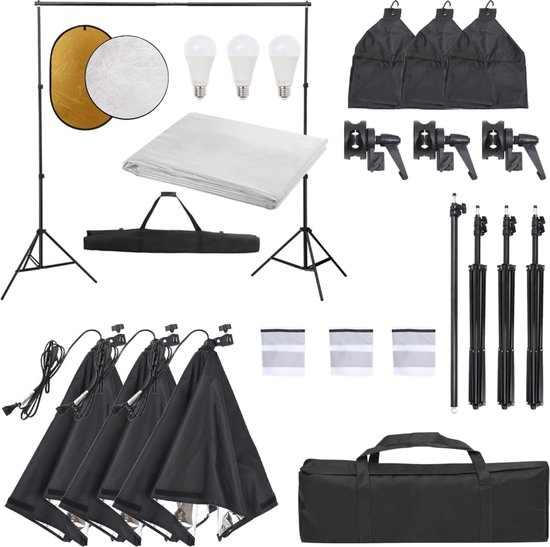 vidaXL-Fotostudioset-met-verlichtingsset,-achtergrond-en-reflector