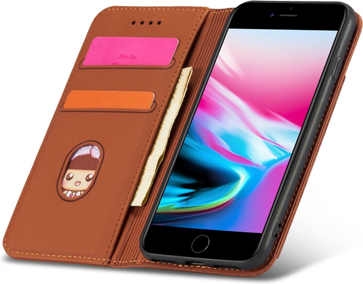 Mobiq - Magnetic Fashion Wallet Case iPhone SE (2022 / 2020)/8/7 - bruin