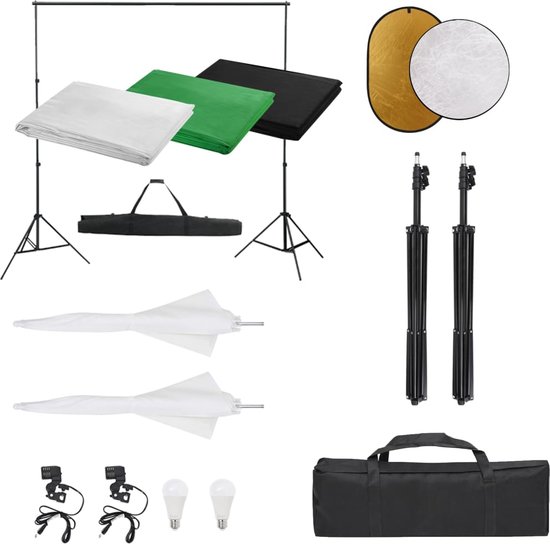 Foto: Vidaxl fotostudioset met verlichtingsset achtergrond en reflector