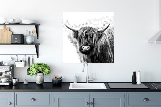Affiche Highlander écossais - Vache - Wit - 75x75 cm