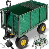 Exxen KESSER® Bolderkar, 550 kg belastbaar, tuinwagen, transportwagen, tuinwagen, uitneembaar zeil, gereedschapswagen, handwagen, veelzijdig inzetbaar, groen