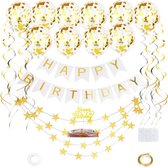 Joya® Verjaardag Slinger Wit & Goud met Papieren Confetti Ballonnen | Feest Decoratie | Happy Birthday Slinger