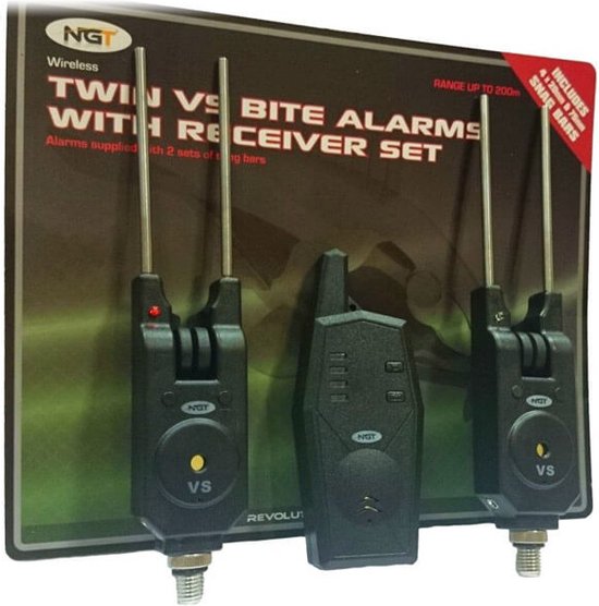 NGT Wireless Bite Alarm Set - 2 + 1 - Récepteur sans fil - Comprend des oreilles accrochées - Hauteur et volume réglables - Étanche - Zwart