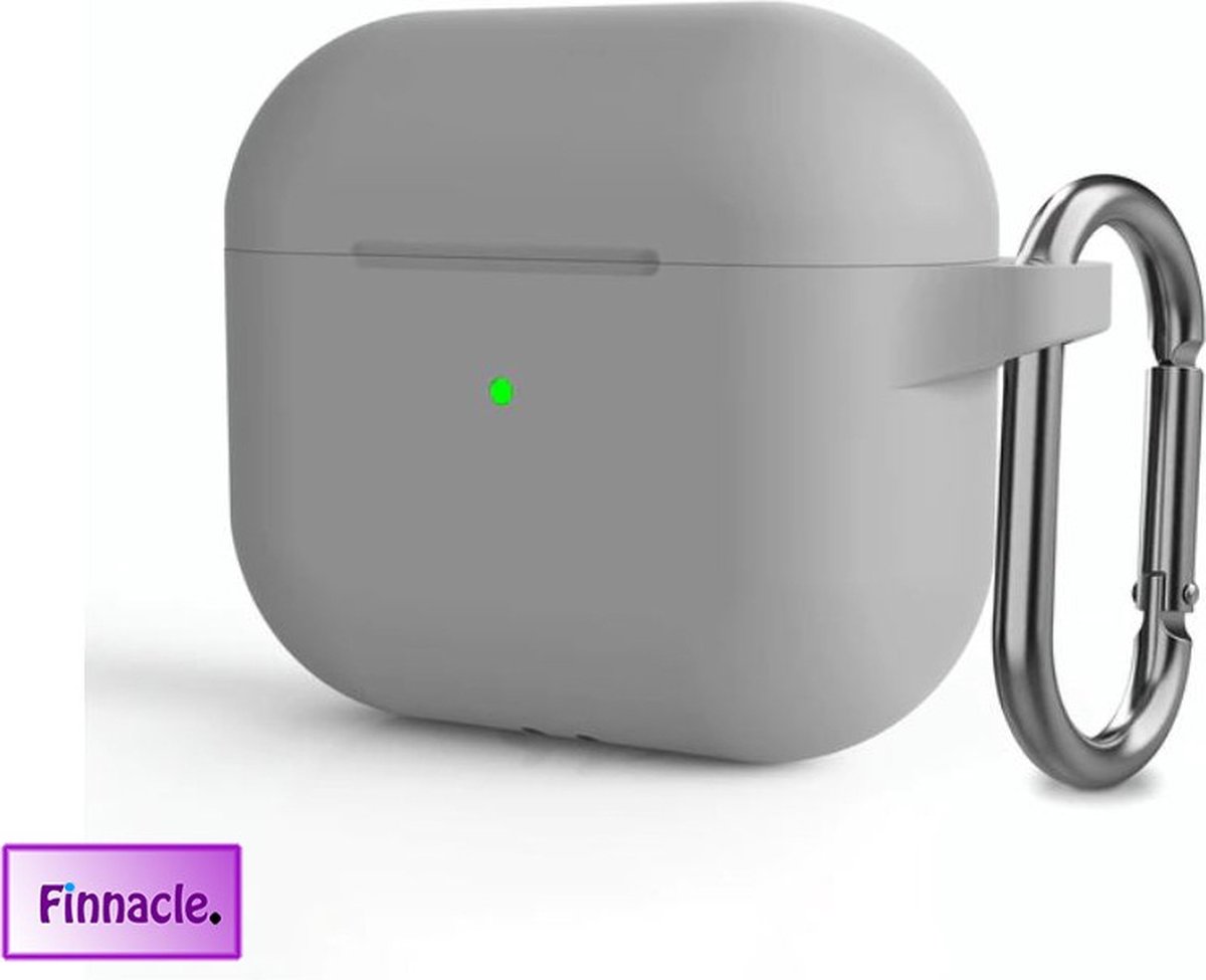 Finnacle - Hoesje geschikt voor Apple AirPods 3 met clip - Licht grijs - Beschermhoes - Siliconen - Case - Soft case