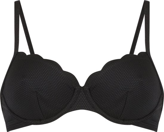 Hunkemöller Dames Badmode Niet-voorgevormde beugel bikinitop Scallop - Zwart - maat G85