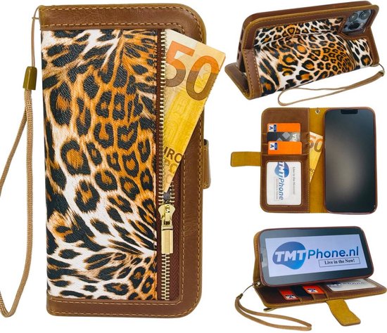 Hoesje geschikt voor Samsung Galaxy S22 Plus- Kunstleer Book Case met Rits Tijger print - Portemonnee hoesje