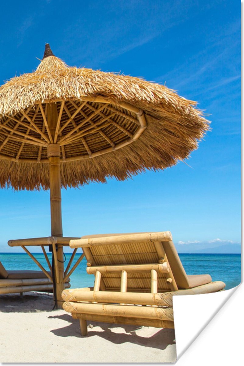 Poster 40x60 cm - Strandstoel - Strand - Parasol - Zee - Zomer - Posters - Kamer decoratie