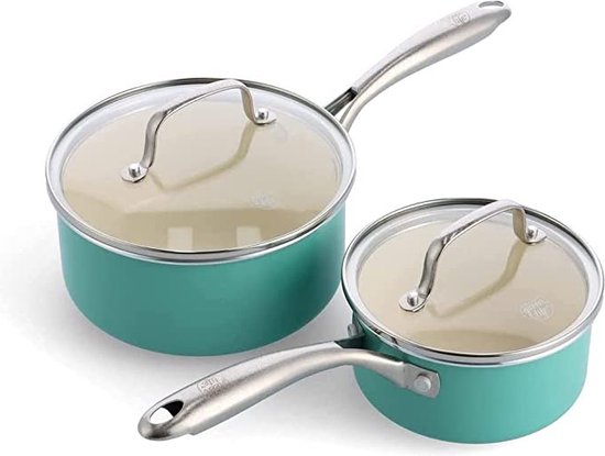 GreenLife Artizan Gezonde Keramisch Antiaanbaklaag 12-delige pannenset, PFAS -vrij, Inductie, Ovenbestendig, Vaatwasserbestendig, Turquoise