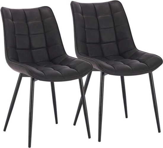 Loft Home Chaises de Chaises de salle à manger - 2 Pièces - Set de 2 - Pieds Zwart - Rembourrage en cuir artificiel - Chaises - Chaise de salle à manger - Anthracite - Grijs