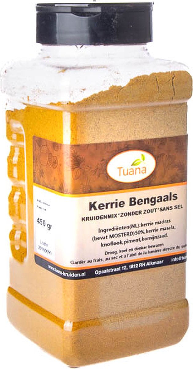 Goedkoopste Tuana Kruiden - Kerrie Bengaals - Strooibus 450 Gram - Kruiden Zonder Zout - NP042