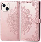 iMoshion Hoesje Geschikt voor iPhone 14 Hoesje Met Pasjeshouder - iMoshion Mandala Bookcase - Rosé Goud