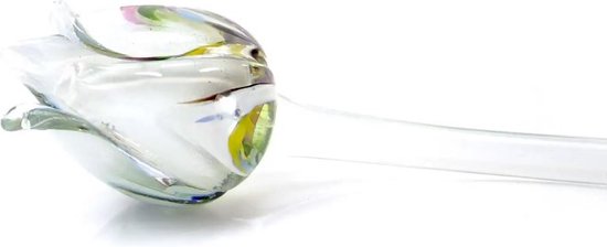 Multi wit tulp - Tulp van glas 50 cm – bloem van glas – glaskunst – beeld van glas geschenk- cadeau