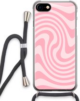 Case Company® - Hoesje met koord geschikt voor iPhone SE 2020 hoesje met Koord - Swirl Roos - Telefoonhoesje met Zwart Koord - Extra Bescherming aan alle Kanten en Over de Schermrand