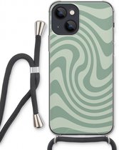 Case Company® - Hoesje met koord geschikt voor iPhone 13 hoesje met Koord - Swirl Groen - Telefoonhoesje met Zwart Koord - Extra Bescherming aan alle Kanten en Over de Schermrand