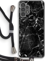 Case Company® - Hoesje met koord geschikt voor Samsung Galaxy A13 4G hoesje met Koord - Zwart Marmer - Telefoonhoesje met Zwart Koord - Bescherming aan alle Kanten en Over de Schermrand