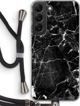 Case Company® - Hoesje met koord geschikt voor Samsung Galaxy S22 hoesje met Koord - Zwart Marmer - Telefoonhoesje met Zwart Koord - Bescherming aan alle Kanten en Over de Schermrand