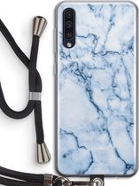 Case Company® - Hoesje met koord geschikt voor Samsung Galaxy A50 hoesje met Koord - Blauw marmer - Telefoonhoesje met Zwart Koord - Bescherming aan alle Kanten en Over de Schermrand