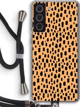 Case Company® - Hoesje met koord geschikt voor Samsung Galaxy S21 FE hoesje met Koord - Panter - Telefoonhoesje met Zwart Koord - Bescherming aan alle Kanten en Over de Schermrand