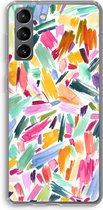 Hoesje geschikt voor Samsung Galaxy S21 hoesje - Watercolor Brushstrokes - Soft Cover Telefoonhoesje - Bescherming aan alle Kanten en Schermrand