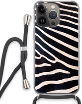 Case Company® - Hoesje met koord geschikt voor iPhone 13 Pro hoesje met Koord - Zebra - Telefoonhoesje met Zwart Koord - Extra Bescherming aan alle Kanten en Over de Schermrand