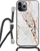 Case Company® - iPhone 11 Pro hoesje met Koord - Goud marmer - Telefoonhoesje met Zwart Koord - Extra Bescherming aan alle Kanten en Over de Schermrand