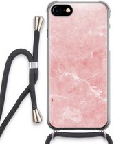 Case Company® - Hoesje met koord geschikt voor iPhone SE 2020 hoesje met Koord - Roze marmer - Telefoonhoesje met Zwart Koord - Extra Bescherming aan alle Kanten en Over de Schermrand