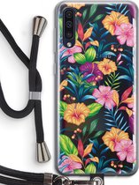 Case Company® - Hoesje met koord geschikt voor Samsung Galaxy A50 hoesje met Koord - Tropisch 2 - Telefoonhoesje met Zwart Koord - Bescherming aan alle Kanten en Over de Schermrand