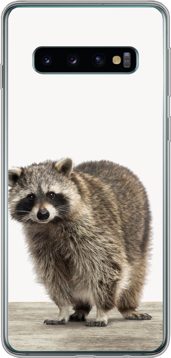 Telefoonhoesje Geschikt voor Samsung Galaxy S10 hoesje - Wasbeer - Dieren - witte achtergrond -Jongens - Meisjes - Kinderen - Siliconen Telefoonhoesje Telefoonhoesje