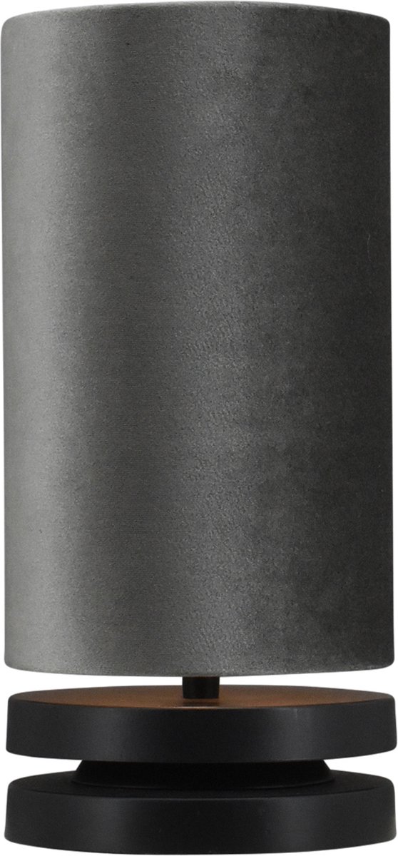 Tafellamp Livio zwart - Ø 15 cm - kap velours grijs