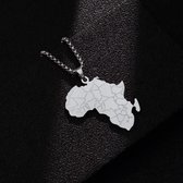 ICYBOY 18K Afrikaans Ketting met Afrika Map Pendant Verguld Zilver [Silver-PLATED] [ICED OUT] [20 INCH - 50CM] [Model 3] - Stainless steel africa cuban map pendant long chain necklace with map pendant