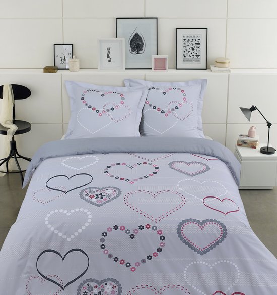 Vision - Valentine - Housse de couette 260x240cm avec 2 taies d'oreiller assorties - 100% coton