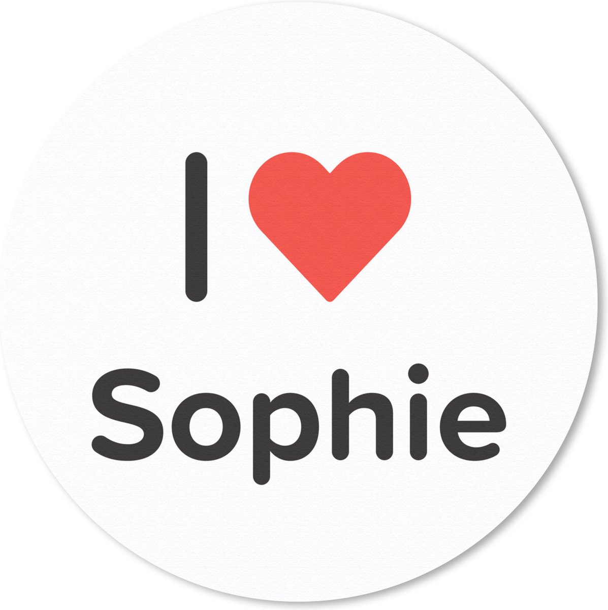 Muismat rond 50x50 cm - Mousepad I love - Sophie - Meisje - Ronde muismatten