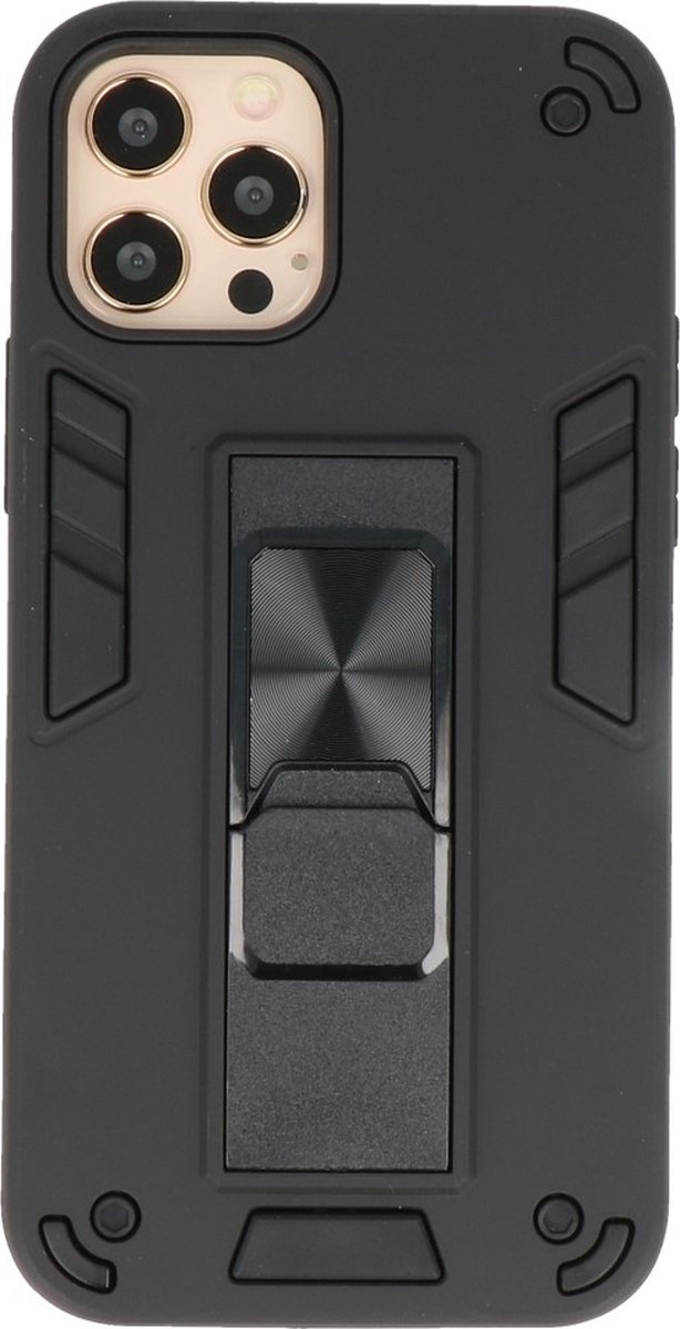 Hoesje Stand Hardcase Back Cover Color Zwart geschikt voor Iphone 12 of voor 12 Pro