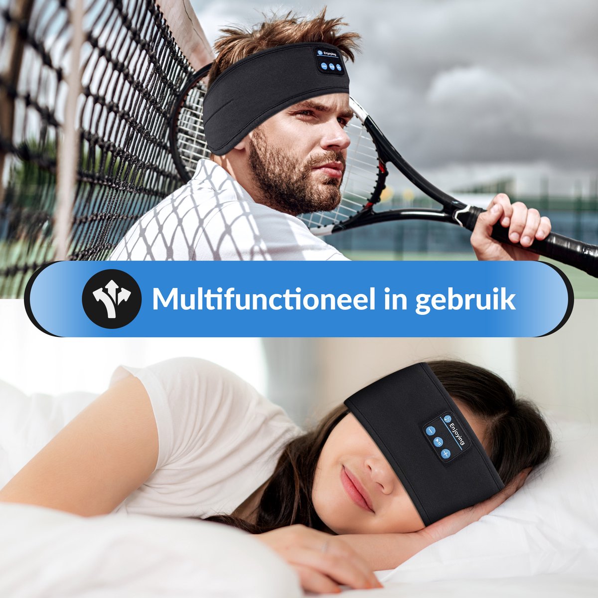 Malony Slaapmasker Bluetooth - Slaaptrainer - Hoofdband - Oogmasker - Oplaadbaar - Uitwasbaar - Zwart — afbeelding 4