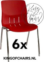 King of Chairs -set van 6- model KoC Denver rood met verchroomd onderstel. Kantinestoel stapelstoel kuipstoel vergaderstoel tuinstoel kantine stoel stapel stoel Jolanda kantinestoelen stapelstoelen kuipstoelen stapelbare Napels eetkamerstoel