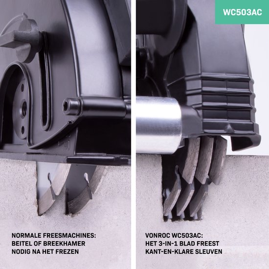 VONROC PRO Sleuvenfrees– Muurfrees -  2400W -150MM – 3-in-1 blad. - Incl. stofzuigeradapter