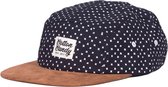 Cotton Candy - 5-panel Cap Cross Pattern Navy Blue / Brown Suede