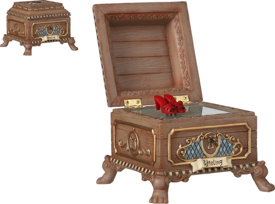 Luville Efteling Miniatuur Muziekdoos Rode Schoentjes - L13 x B13 x H10,5 cm