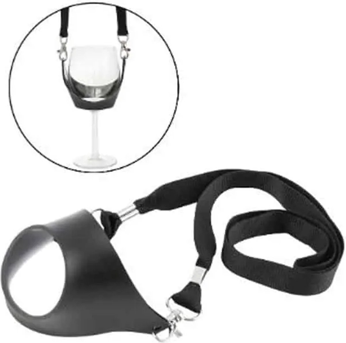Wijnglas houder - Bekerhouder - Keycord - Lanyard - zwart