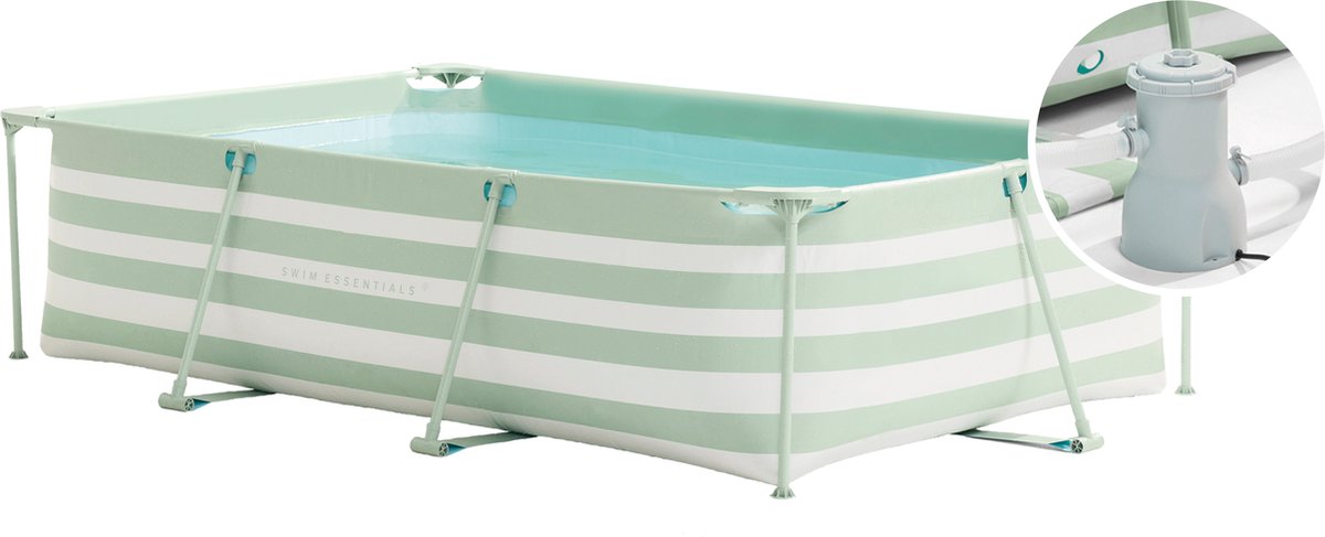 Swim Essentials Frame zwembad 300x200x75 cm Groen Wit - met filterpomp, afdekzeil & grondzeil