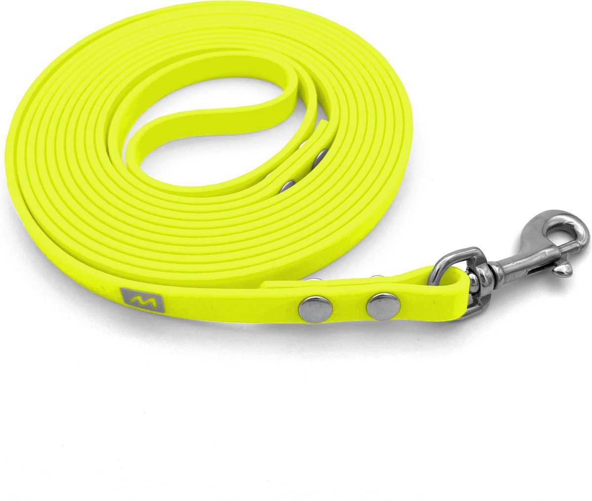 Miqdi BioThane hondenriem – neon geel – 9 mm breed – 3 meter lang – met handvat