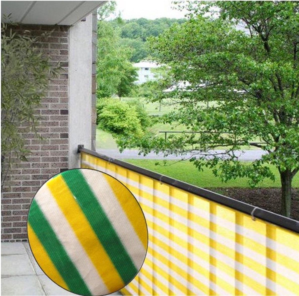 Balkonscherm / Balkondoek / Groen / Geel / Wit / 500 x 90 cm
