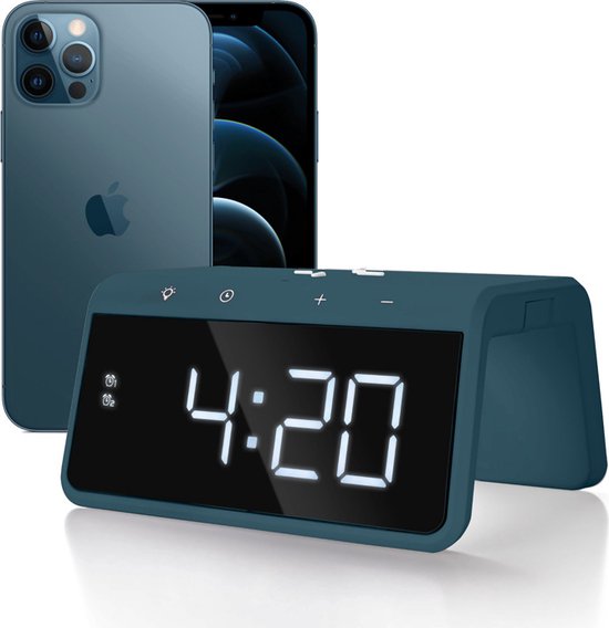 Caliber Digitale Wekker met Draadloze Oplader Dual Alarmklok met Wake Up Light Kleur Blauw (HCG019QI-PB)