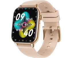 Belesy® HIMALAYA - Smartwatch Heren – Smartwatch Dames - Horloge – Stappenteller – Calorieën - Hartslag – Sporten - Je eigen foto als wijzerplaat - Kleurenscherm - Full Touch - Bluetooth Bellen – Goud – Silicone – Roze - Moederdag