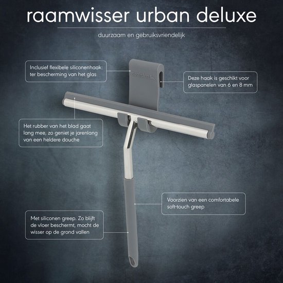 Sealskin Urban Deluxe Raamwisser inclusief flexibele glashaak en schroefhaak - RVS gepolijst - Sealskin