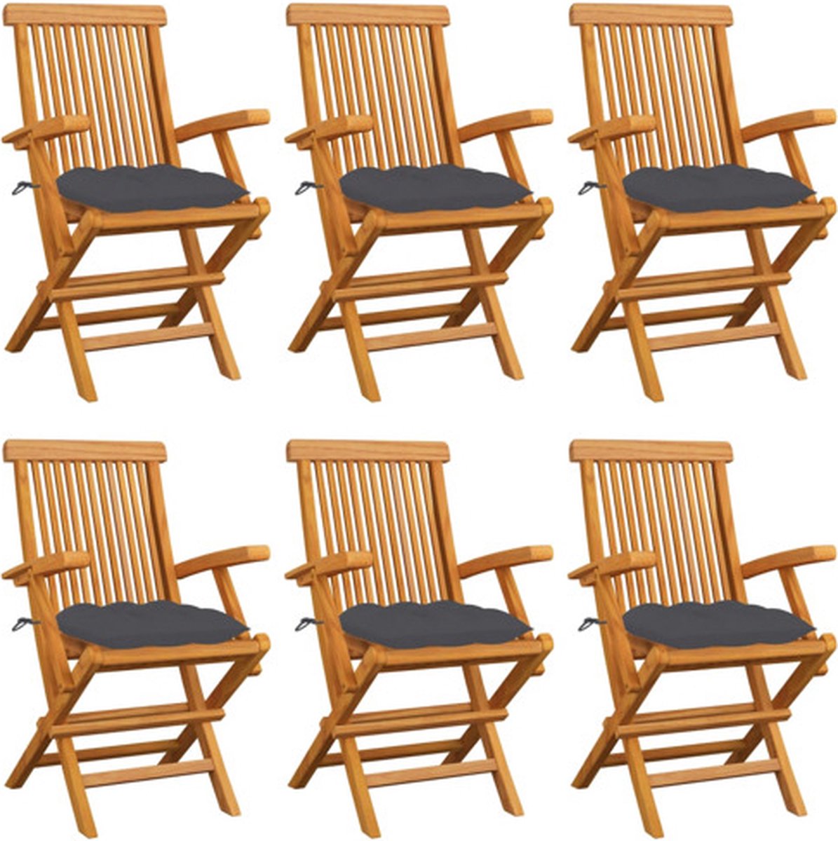 vidaXL - Tuinstoelen - 6 - st - met - antracietkleurige - kussens - massief - teakhout