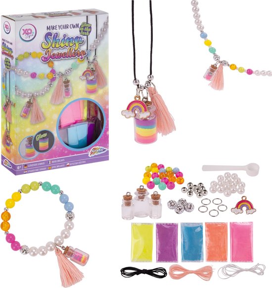 Grafix Sprankelende Sieraden Maken Pakket | Glow in the dark | Maak je eigen sieraden | Kettingen & Armbanden | Sieraden meisjes
