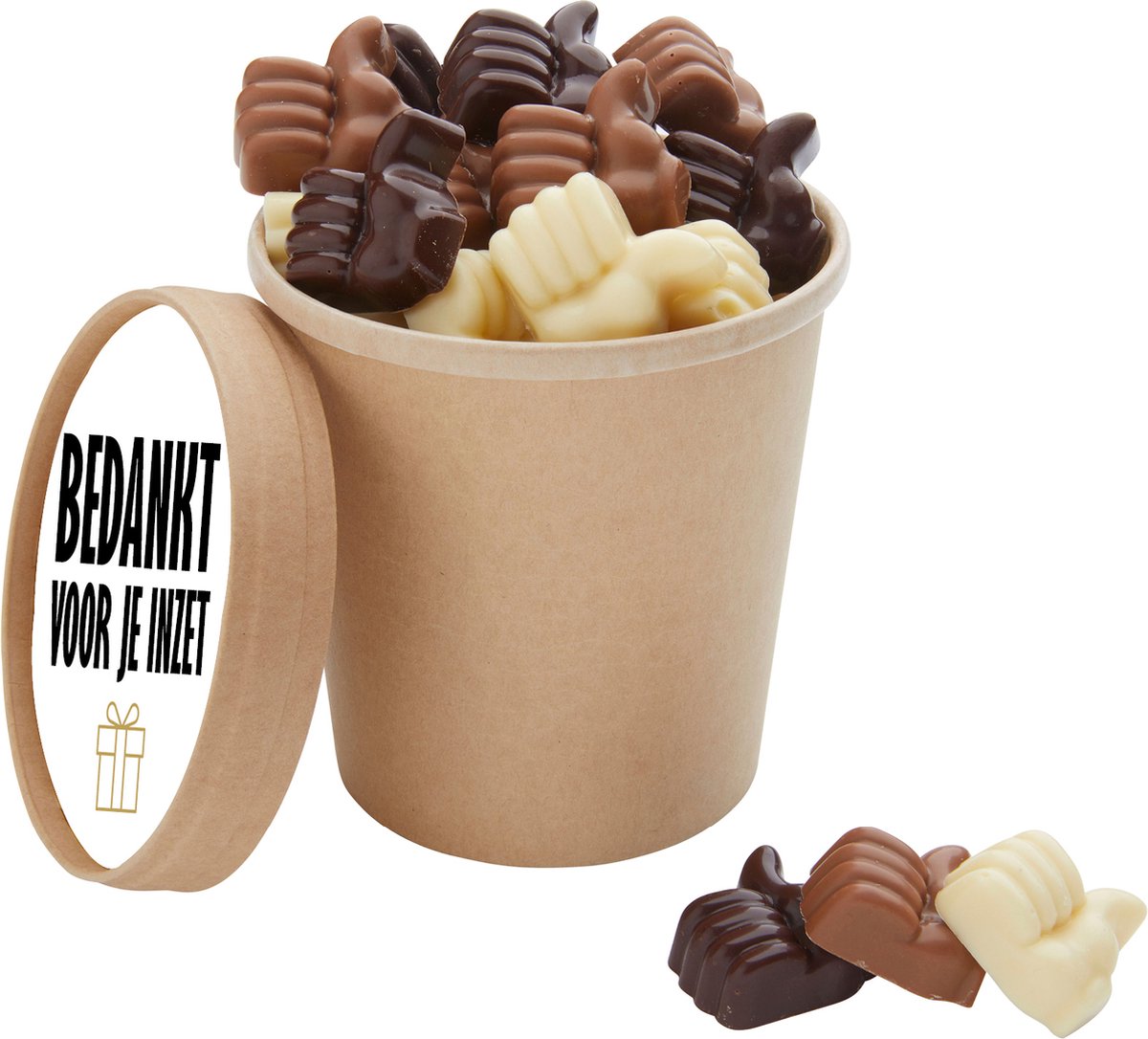 BEDANKT VOOR JE INZET Chocolade Duimpjes Bio Snoepbeker XXL - Cadeau - Geschenk