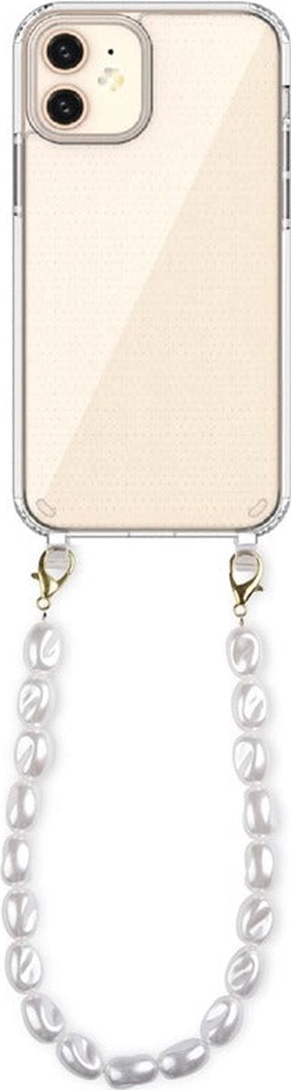 Parel telefoon koord short size - iPhone 13 Pro max cover - telefoonkoord kort - parels - phone cord pearls short size